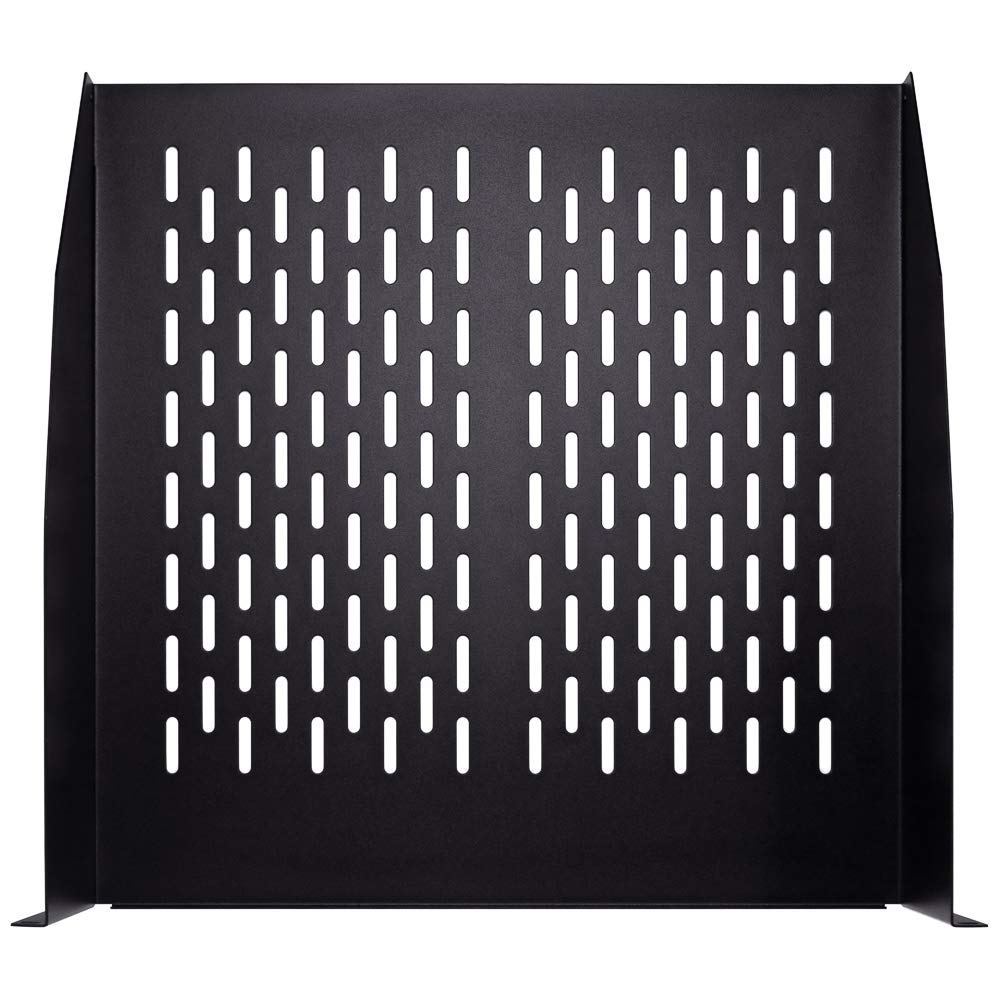 Navepoint 2U 19 Inch Universal Vented Rack Mount Cantilever Server Cabinet Shelf 18 Inches Deep With Lip Black